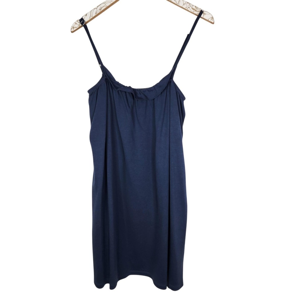LAKE Chemise Gown Womens Medium Navy Blue‎ Pima Cotton Adjustable Strap Sleep